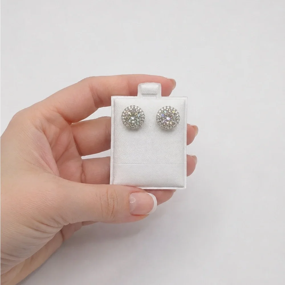 925 Sterling Silver 4.00CT  MOISSANITE  Round Halo Stud Earrings Screw Back